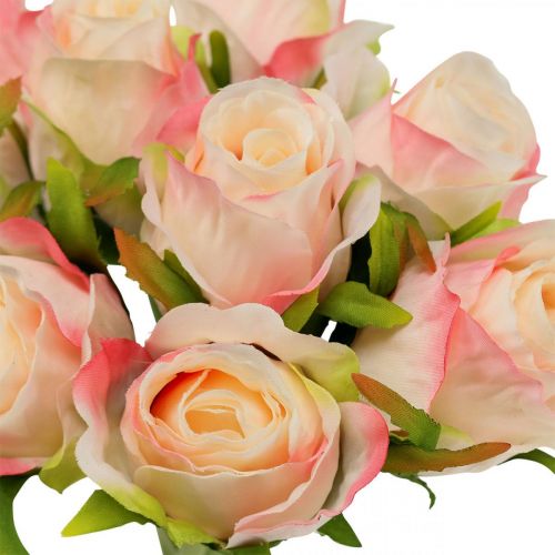 Floristik21 Kunstrosen Rosa Apricot Künstliche Rosen 28cm Bund 9St