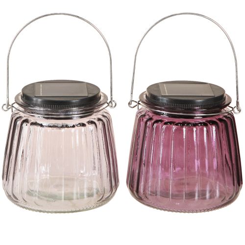 Floristik21 LED Gartenleuchte Glas Solar Hänge Deko Lila Ø10,5cm 2St