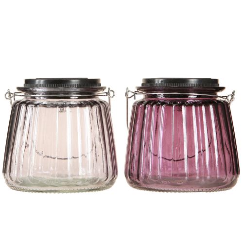 Artikel LED Gartenleuchte Glas Solar Hänge Deko Lila Ø10,5cm 2St