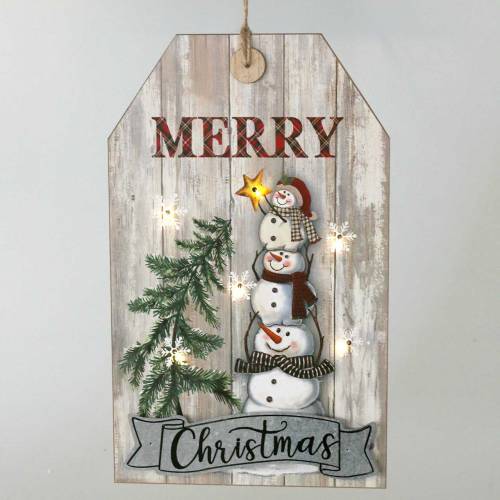 LED-Wandbild Schneemann „Merry Christmas“ 23×38,5cm Für Batterie