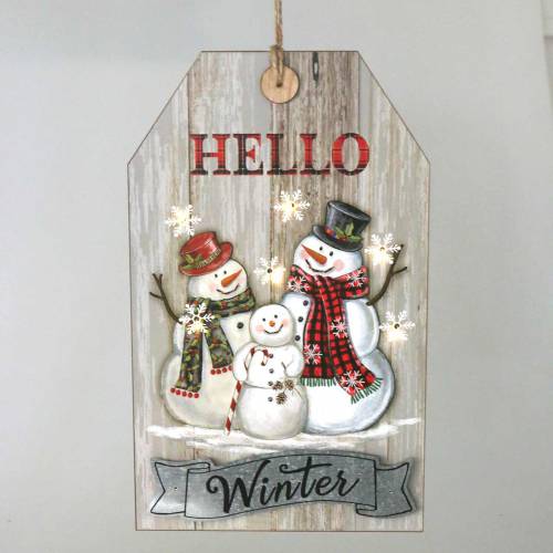 Floristik21 LED-Wandbild Schneemann „Hello Winter“ 23×38,5cm Für Batterie