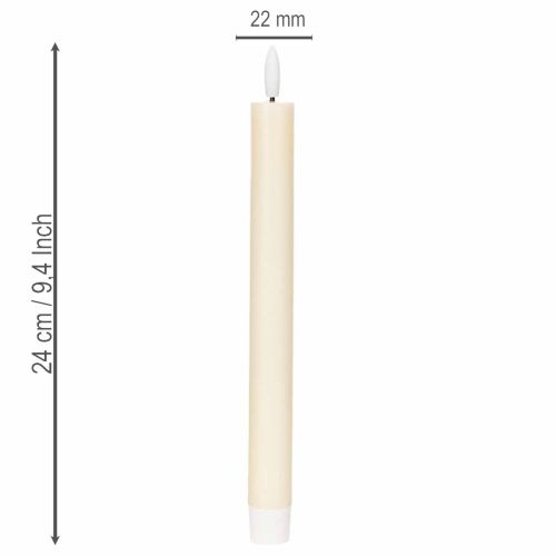 LED-Spitzkerzen aus Echtwachs, 24 cm, Cremeweiß, warmweißes Licht, 6h-Timer, 2 Stück | Floristik21.de