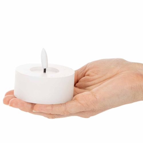 LED-Teelichter aus Echtwachs, 7 cm Durchmesser x 6 cm, Weiß, warmweiß, 2 Stück mit 6-Stunden-Timer | Floristik21.de