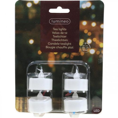 Artikel LED-Teelichter mit Flammeneffekt, künstliche Kerzen mit Timer Warmweiß Ø3,6cm 4er-Set