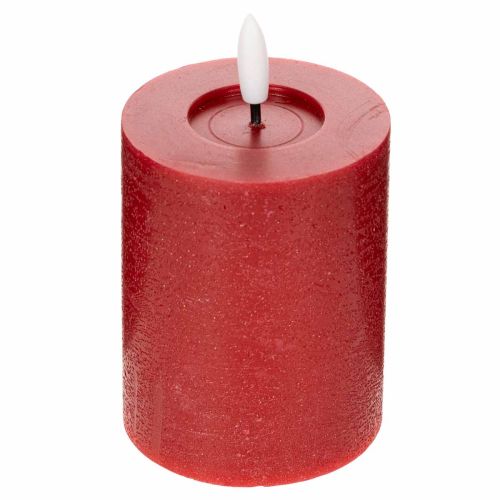 LED-Stumpenkerze aus Echtwachs, 12 cm, rot, mit Timer und warmweißem Licht
