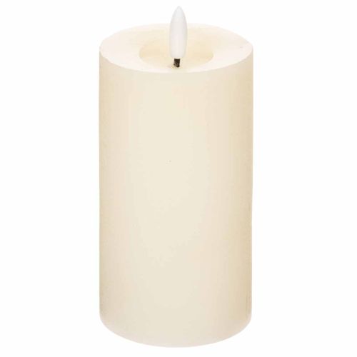 Echtwachs-LED-Stumpenkerze, 15 cm, Cremeweiß, warmweißes Licht, 6-Stunden-Timer