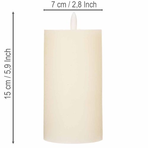 Echtwachs-LED-Stumpenkerze, 15 cm, Cremeweiß, warmweißes Licht, 6-Stunden-Timer | Floristik21.de