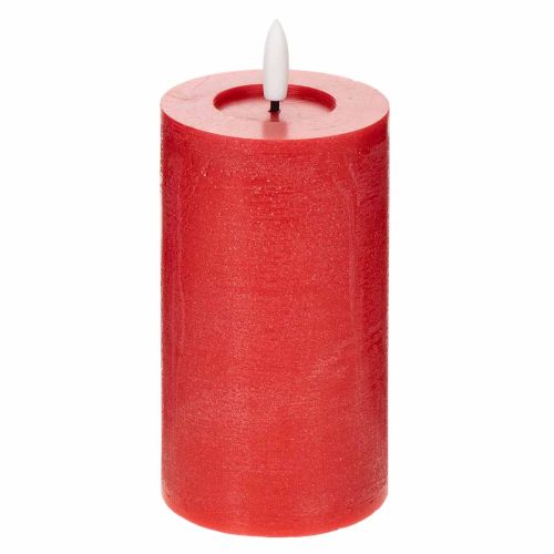 LED-Stumpenkerze aus Echtwachs, rot, 15 cm, warmweißes Licht mit 6-Stunden-Timer