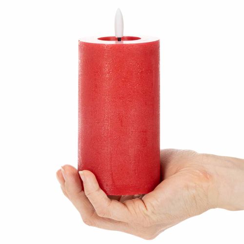 LED-Stumpenkerze aus Echtwachs, rot, 15 cm, warmweißes Licht mit 6-Stunden-Timer | Floristik21.de