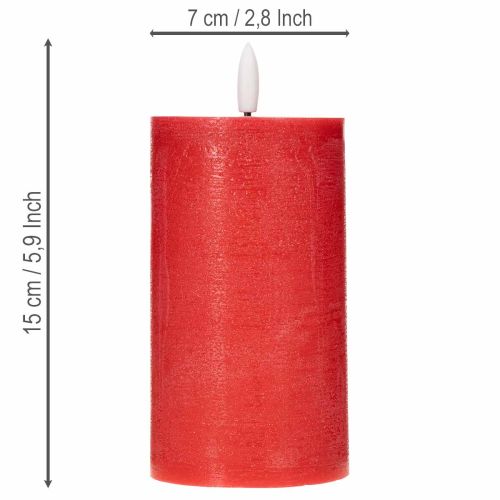 LED-Stumpenkerze aus Echtwachs, rot, 15 cm, warmweißes Licht mit 6-Stunden-Timer | Floristik21.de