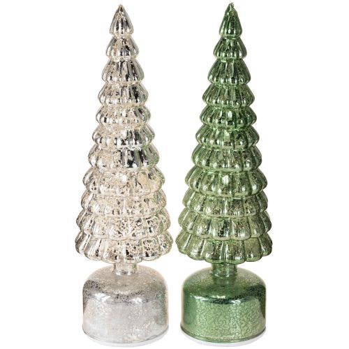 Artikel LED Weihnachtsbaum Set drehend grün und silber mit Vintage-Optik H34cm