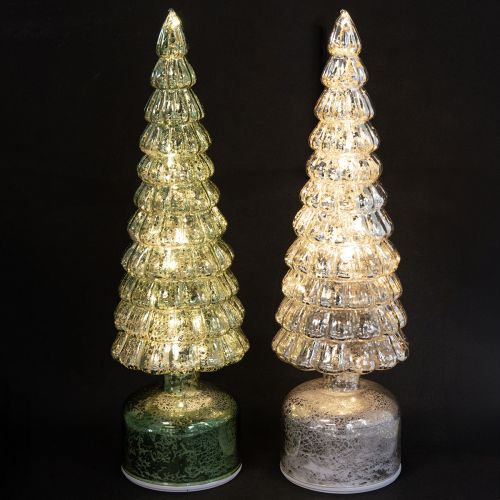 Artikel LED Weihnachtsbaum Set drehend grün und silber mit Vintage-Optik H34cm
