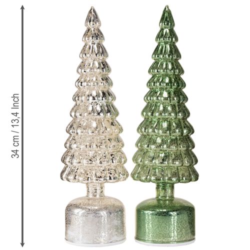Artikel LED Weihnachtsbaum Set drehend grün und silber mit Vintage-Optik H34cm