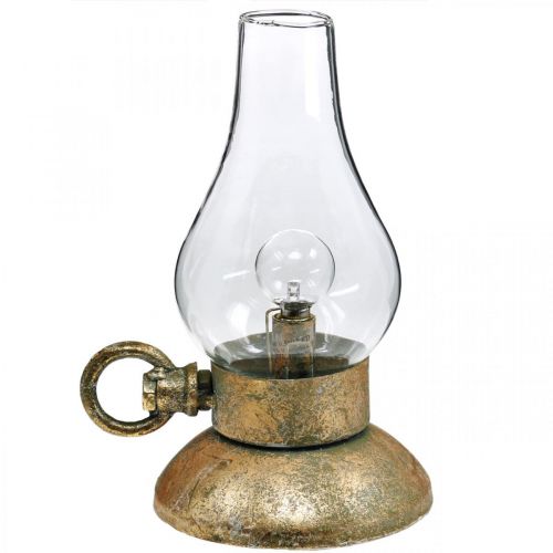 Floristik21 Deko-Lampe Antik, LED-Licht Messingfarben, Vintage-Optik H19cm B13,5cm