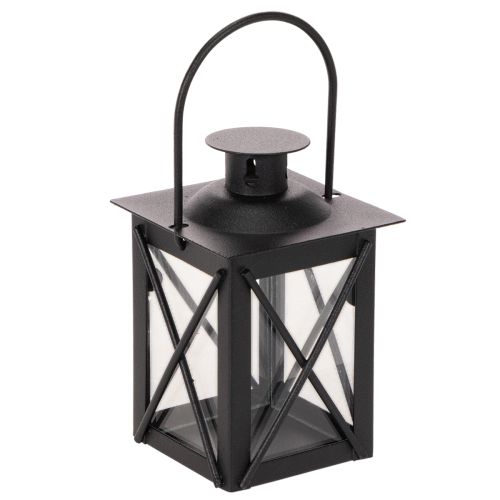 Laterne Schwarz aus Metall und Glas mit Henkel für Teelicht, 16 cm