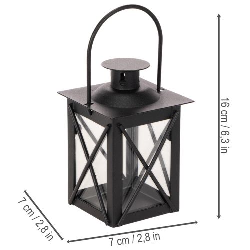 Laterne Schwarz aus Metall und Glas mit Henkel für Teelicht, 16 cm | Floristik21.de
