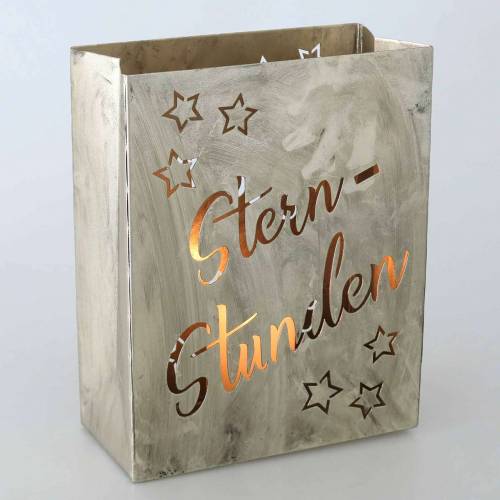 Deko-Laterne „Sternstunden“ Eckig Silbern Metall 20,5×10cm H26cm