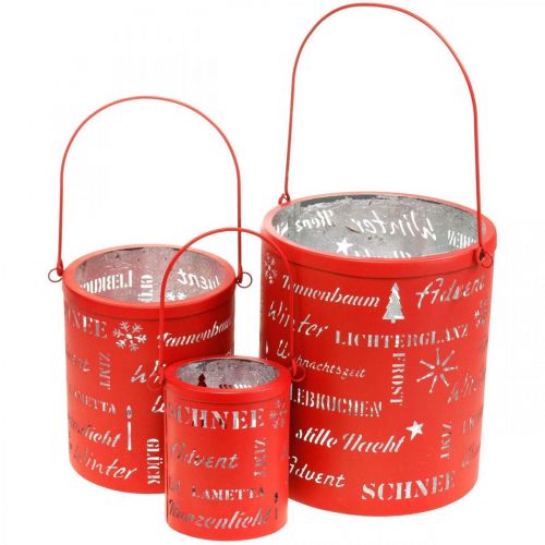 Artikel Deko Laterne Metall Weihnachten Rot, Silbern H23/18/13cm 3er-Set