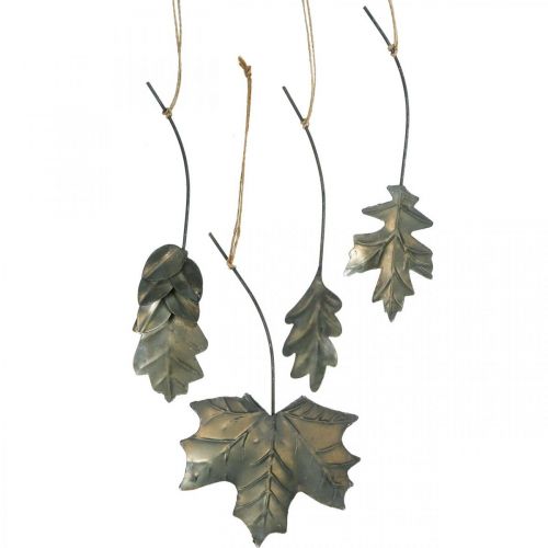 Floristik21 Blätter Metall zum Hängen Antik Grau Herbstblätter 7,5-10cm 4St