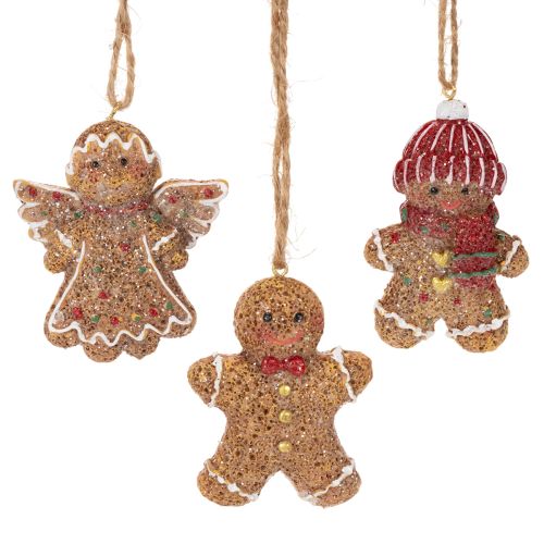Deko-Anhänger 3er-Set Künstliche Lebkuchenfiguren Polyresin Braun/Rot/Weiß H7cm