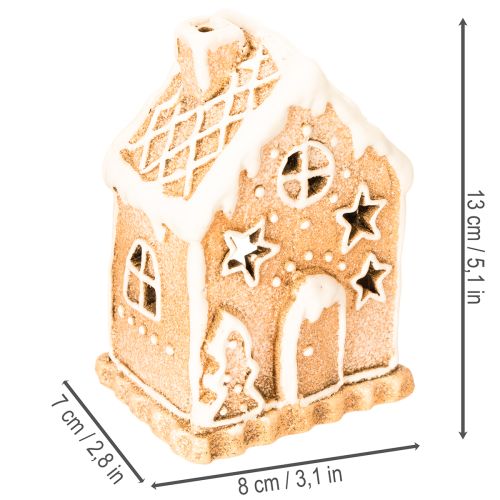 Teelichthalter Lebkuchenhaus Keramik 13cm braun glasiert | Floristik21.de