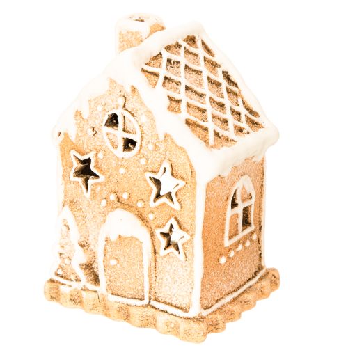 Teelichthalter Lebkuchenhaus Keramik 13cm braun glasiert | Floristik21.de