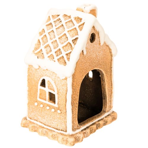 Teelichthalter Lebkuchenhaus Keramik 13cm braun glasiert | Floristik21.de