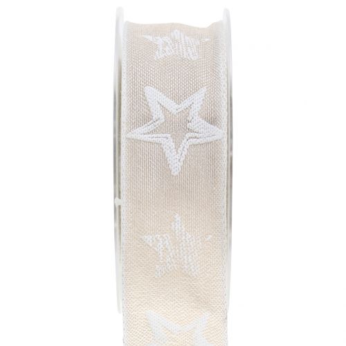 Floristik21 Dekorationsband aus Jute mit Sternmotiv Crème 40mm 15m