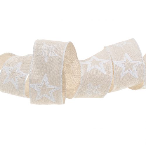 Dekorationsband aus Jute mit Sternmotiv Crème 40mm 15m