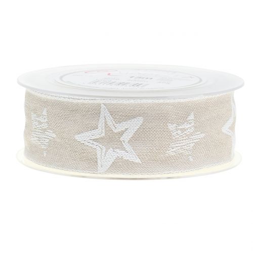 Dekorationsband aus Jute mit Sternmotiv Crème 40mm 15m