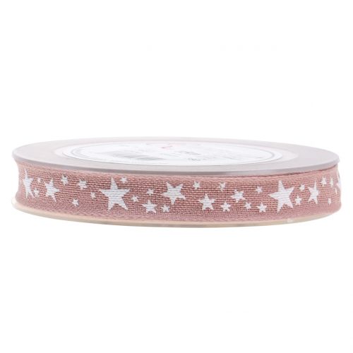 Floristik21 Juteband mit Sternmotiv Rosa 15mm 15m