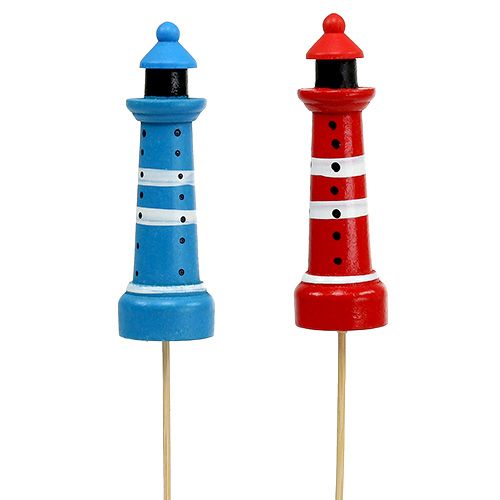 Floristik21 Leuchtturm als Stecker Blau, Rot 7,5cm L28cm 8St