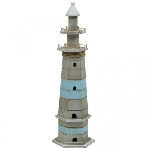 Floristik21 Leuchtturm zum Stellen, Maritime Holzdeko Natur, Blau-Weiß Shabby Chic H54cm