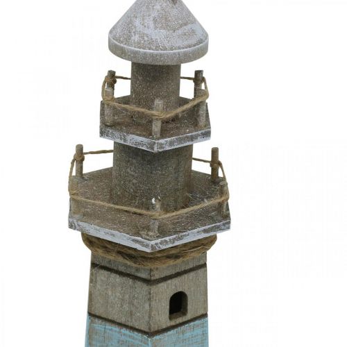 Floristik21 Leuchtturm aus Holz, Maritime Deko Natur, Blau-Weiß Shabby Chic H35,5cm