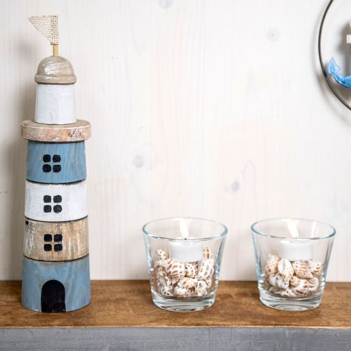 Floristik21 Leuchtturm aus Holz Maritime Holzdeko Blau Weiß H30,5cm