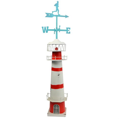 Floristik21 Leuchtturm Rot Weiß mit Wetterfahne 90cm
