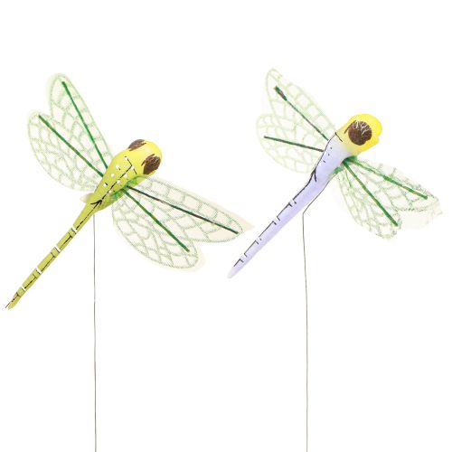 Artikel Libelle Deko am Draht Sommer Gelb Lila 8x8cm 12 Stk – Sommerliche Tischdekoration
