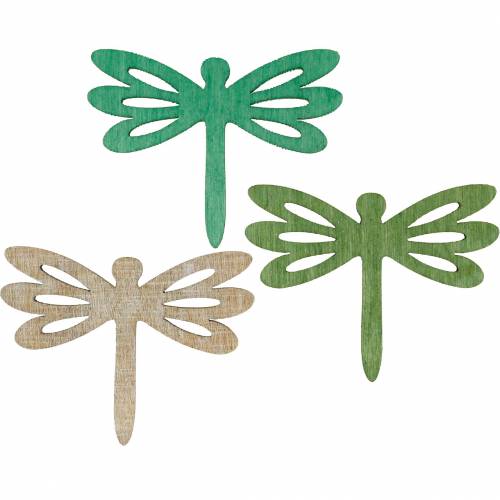 Artikel Libellen zum Streuen, Sommerdeko aus Holz, Tischdeko Grün 48St