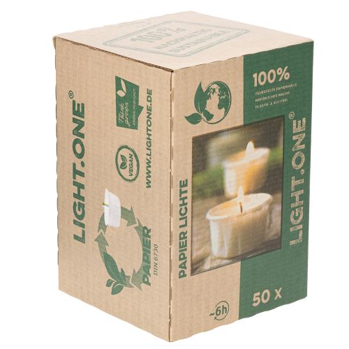 Artikel Nachhaltige Teelichter in Papierhülle Weiß 4cm CO₂-neutral 50er Pack