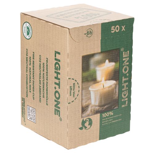 Artikel Nachhaltige Teelichter in Papierhülle Weiß 4cm CO₂-neutral 50er Pack