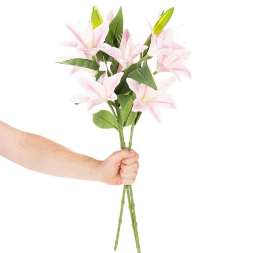 Kunstblume Lilien Stielblume 68 cm Rosa-Grün Set 3 Stück | Floristik21.de