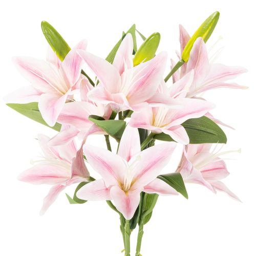 Kunstblume Lilien Stielblume 68 cm Rosa-Grün Set 3 Stück | Floristik21.de