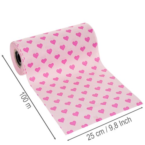 Manschettenpapier Rosa mit Herzmotiv 25 cm x 100 m für Dekoration und Floristik | Floristik21.de