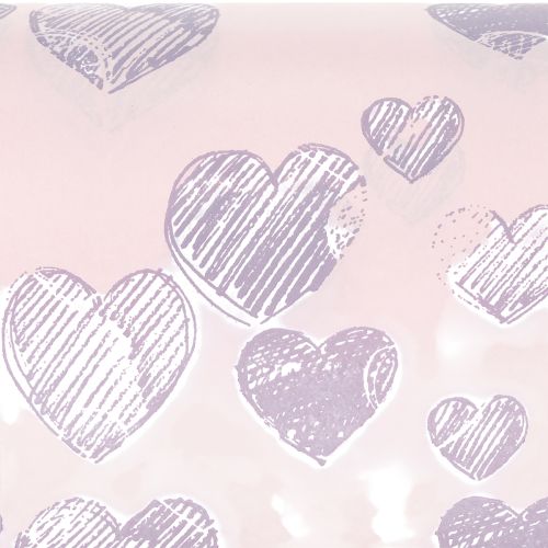 Artikel Manschettenpapier Rosa mit Herzmotiv für Floristen, 25 cm x 25 m, Nassfest