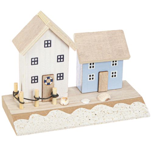 Floristik21 Maritime Deko Strandhaus mit Muscheln Blau Natur 12cm 4er Set