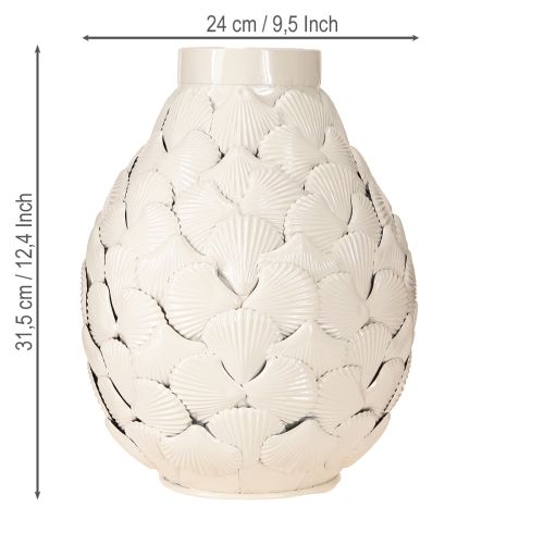 Artikel Maritime Deko Vase Metall Muscheln Grauweiß Ø24cm H31,5cm