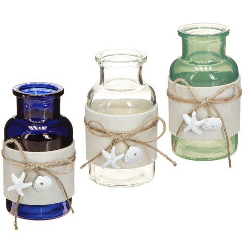 Artikel Maritime Flaschenvasen Set 3 Stk Blau Grün Weiß Glas Filzband