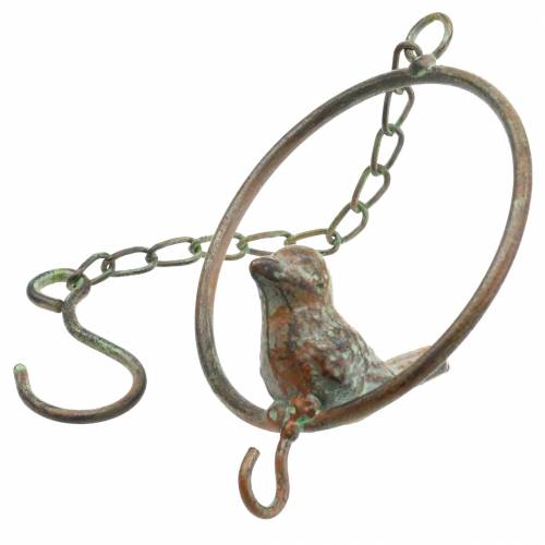 Artikel Vogel im Ring als Futterhänger Braun-Grün Metall Ø9,8cm L32,5cm