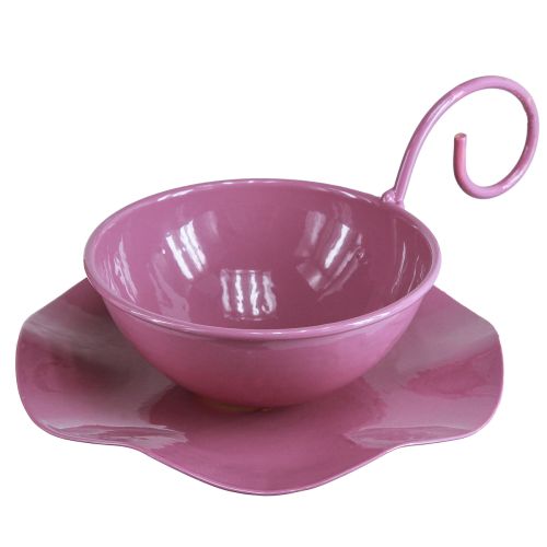 Floristik21 Metall Deko Tasse mit Unterteller Pink H8cm Ø11,5cm, Set 2, Floristik21 Tischdeko