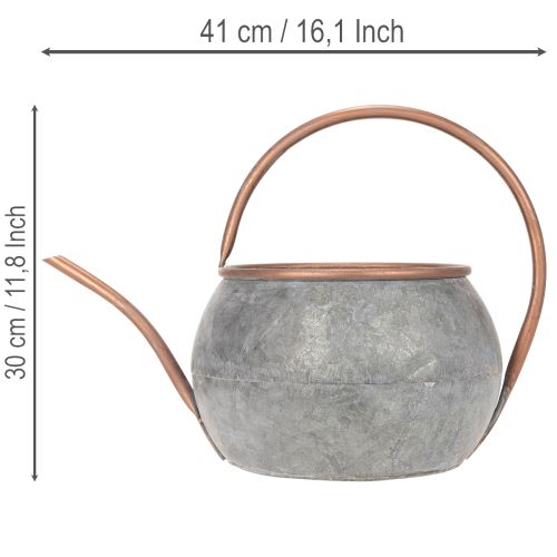 Metall Dekokanne Vintage Landhausstil, Gartendeko Gießkanne zum Bepflanzen, Silber Kupfer L41cm Ø26cm H30cm | Floristik21.de